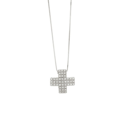 Collier en or blanc 18k avec croix en pavé de diamants