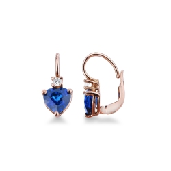 Boucles d’oreilles or rose 18k saphirs bleus cœur et diamants