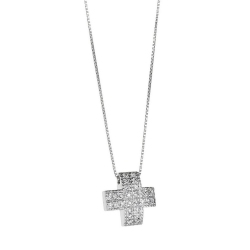 Collier en or blanc 18 carats avec croix pavée de diamants