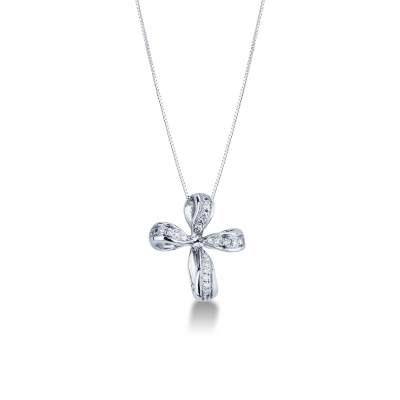 Pendentif Croix Pavée Or Blanc 750 en Diamants 