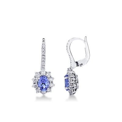 Boucles d'oreilles halo en or blanc 18k avec tanzanites