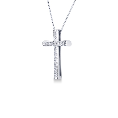 Collier en or blanc 18k avec croix sertie de brillants