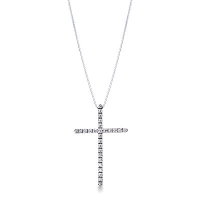 Collier en or blanc 18k avec croix sertie de diamants brillants