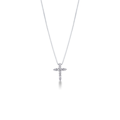 Collier croix en or blanc 18k serti de diamants