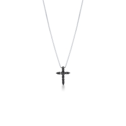 Collier croix en or blanc 18k avec diamants noirs