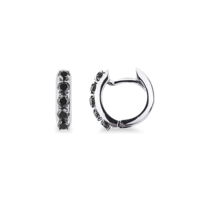 Boucles d’oreilles cercles en or blanc 18k 12 mm diamants noir