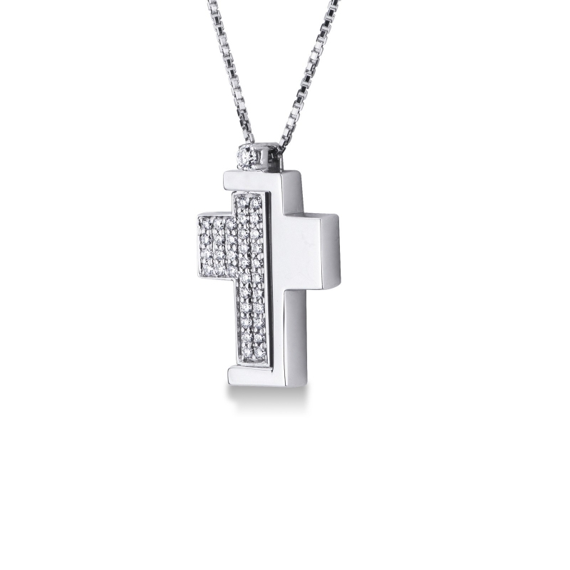 Collier homme en or blanc pendentif à croix avec diamants or blanc 18k Collier homme en or blanc pendentif à croix avec diamants or blanc 18k