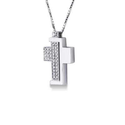 Collier homme en or blanc pendentif à croix avec diamants or blanc 18k