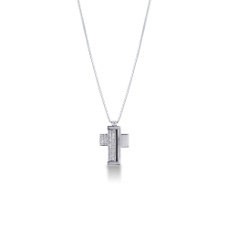 Collier homme en or blanc pendentif à croix avec diamants or blanc 18k