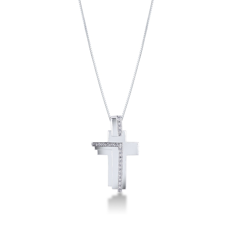 Collier homme croix or blanc 18k avec diamants Collier homme croix or blanc 18k avec diamants