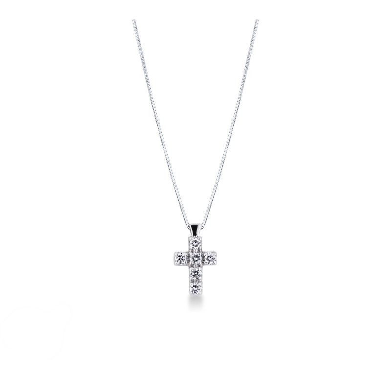 Collier avec pendentif croix Or Blanc 18k et diamants
