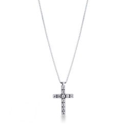 Collier homme avec pendentif croix en or blanc et diamants