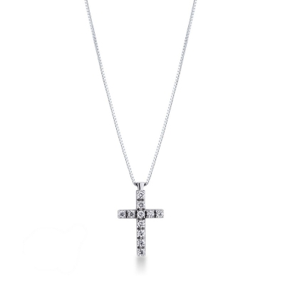 Collier homme avec pendentif croix en or blanc et diamants 