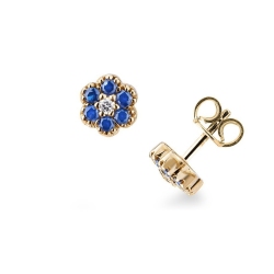 Boucles d’oreilles en or jaune avec diamants et saphirs bleus