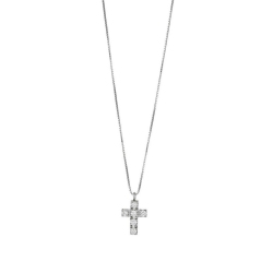 Collier en or blanc 18k avec croix ornée de diamants 13x10 mm