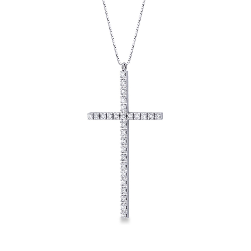 Collier avec croix en or blanc 18 carats avec diamants Collier avec croix en or blanc 18 carats avec diamants