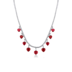 Collier tennis en or blanc 18k avec pendentifs en rubis