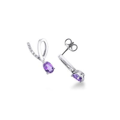 Boucles d oreilles en or blanc 18K avec améthystes et diamants