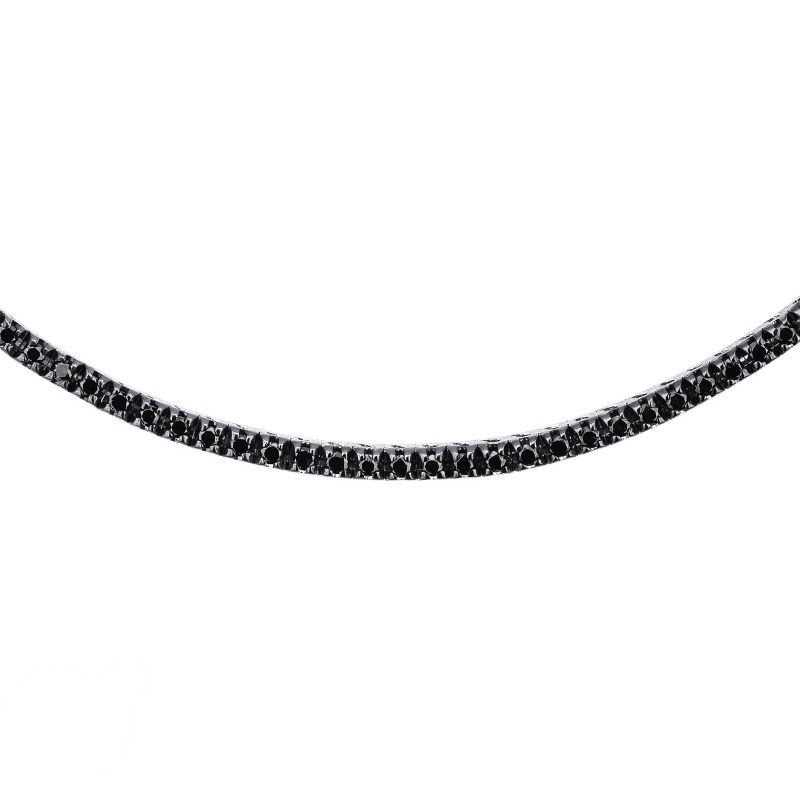 Collier rivière en or blanc 18k avec diamants noirs et griffes brunies  Collier rivière en or blanc 18k avec diamants noirs et griffes brunies