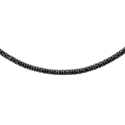 Collier rivière en or blanc 18k avec diamants noirs et griffes brunies 