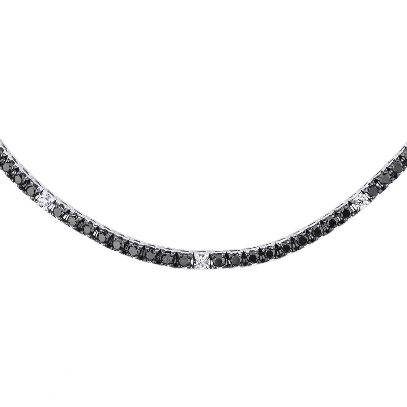 Collier tennis en or blanc 18k avec diamants noirs et blancs