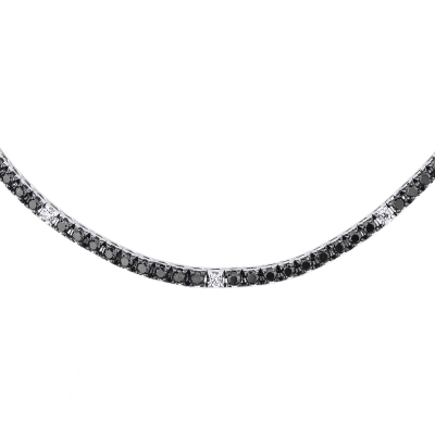Collier tennis en or blanc 18k avec diamants noirs et blancs