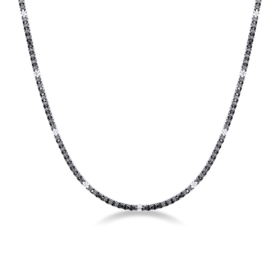 Collier tennis en or blanc 18k avec diamants noirs et blancs
