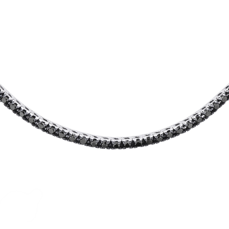 Collier tennis en or blanc 18k avec diamants noirs  Collier tennis en or blanc 18k avec diamants noirs