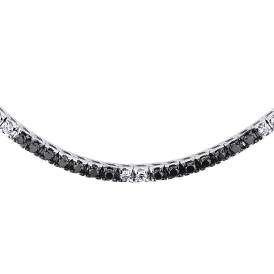 Collier tennis en or blanc 18 carats avec diamants blancs, noirs et pointes brunies