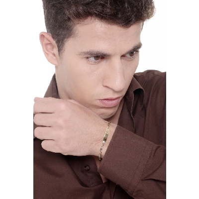 Bracelet avec plaque en or jaune et blanc 18k, 18 cm 