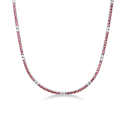 Collier tennis en or blanc 18 carats avec rubis et diamants