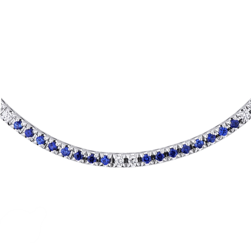 Collier tennis en or blanc 18 carats avec saphirs bleus et diamants Collier tennis en or blanc 18 carats avec saphirs bleus et diamants