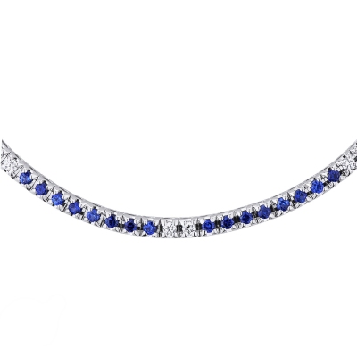 Collier tennis en or blanc 18 carats avec saphirs bleus et diamants