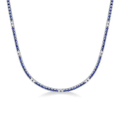 Collier tennis en or blanc 18 carats avec saphirs bleus et diamants