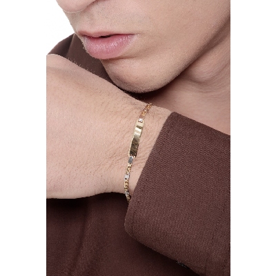 Bracelet avec plaque en or jaune et blanc 18k, 18 cm 