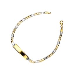 Bracelet avec plaque en or jaune et blanc 18k, 18 cm