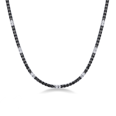 Collier tennis en or blanc 750 carats avec diamants noirs et blancs