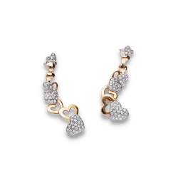 Boucles d’oreilles or blanc et rose 18k cœur avec diamants