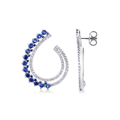 Boucles d'oreilles en or blanc 18kt avec saphirs bleus et diamants