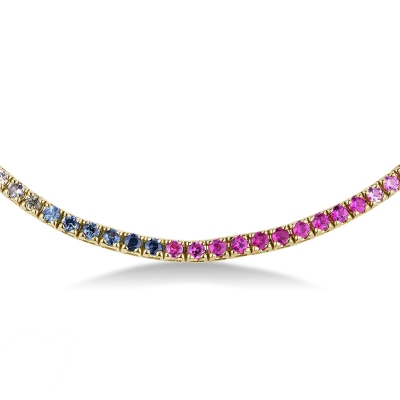 Collier tennis en or jaune 18 carats avec saphirs multicolores