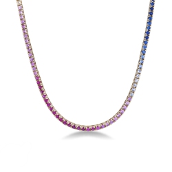 Collier tennis en or jaune 18 carats avec saphirs multicolores