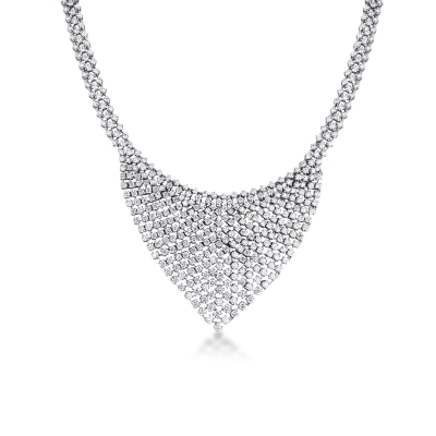 Collier en or blanc 18k motif tissé en triangle serti de diamants