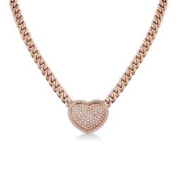 Collier Gourmette Or Rose 18k & Pendentif Cœur Pavé Diamants