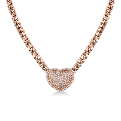 Collier Gourmette Or Rose 18k & Pendentif Cœur Pavé Diamants