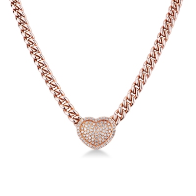 Collier chaîne gourmette or rose avec cœur pavé