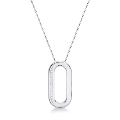 Collier en or blanc 18 carats avec pendentif ovale avec diamants, cm 42