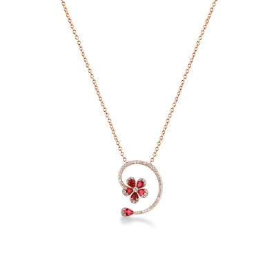Collier en or rose 18k avec fleur en rubis