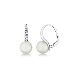 Boucles d'oreilles en or blanc 18 carats avec perle et diamants 