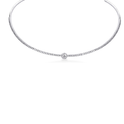 Collier semi-rigide femme en or blanc 18k avec diamants