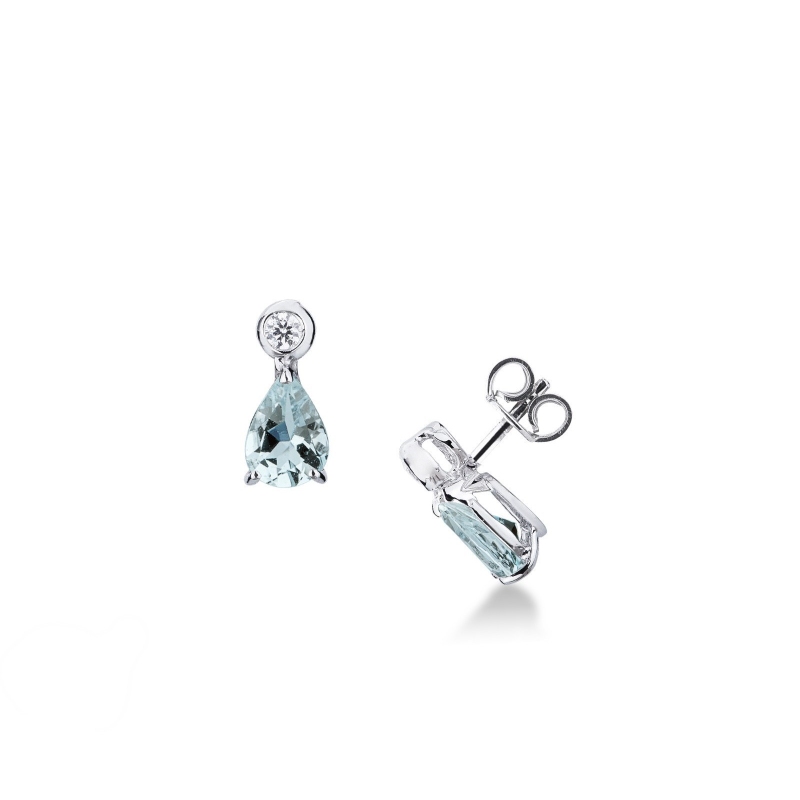 Boucles d’oreilles Or Blanc 18k avec aigue-marines goutte et diamants